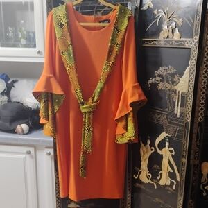 Ashro Vibrant Orange Dress with Yellow Accents